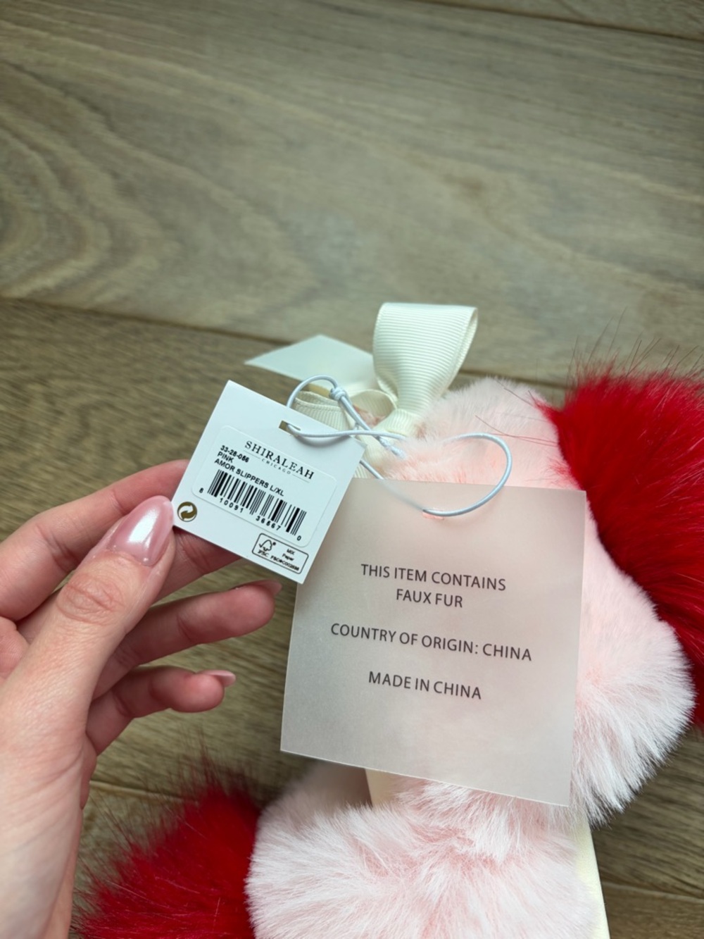 Shiraleah Pink Faux Fur Slippers with Red Pom - Picture 4 of 5